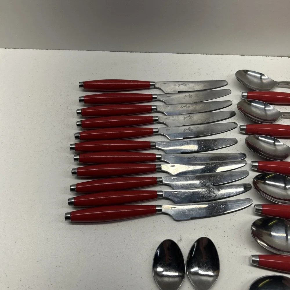 Vintage Fiesta Fiestaware Red Flatware 38 Piece Set Stainless Taiwan